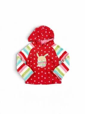 Next Girls Bunny Hooded Fleece Pullover Red Polka Dot Rainbow Stripe 4-5 Years